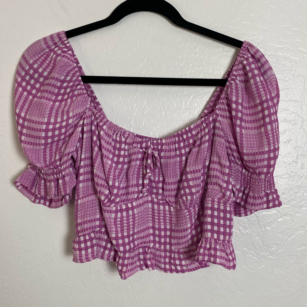 Faithfull the Brand Vaneda Top Purple Check NWT L